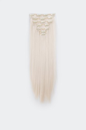 SWACC Women 22 Inches Straight Full Head Clip-in Hair Extensions - 7 Pieces in Platinum Blonde for Instant Transformation