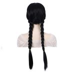 Enchanting Nightfall: QACCF Long Pre-Braided Middle Parting Black Wig for Mesmerizing Halloween Transformations