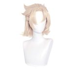 SL Short Blonde Wig Unisex Cosplay: Anime Fluffy Spiky Braids for Male Characters + Bonus Elf Ears and Cap, One Size Fits All