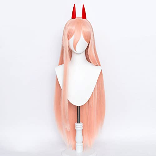 Probeauty's Pink Power Cosplay Wig: Two Horns, Long Straight Anime Hair, Perfect for Halloween and Anime Shows
