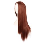 28 Inch Ginger Orange Straight Synthetic Wig - Women's Long Hair with Parted Bangs for a Vibrant Look