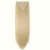 26" Long Straight Curly Wavy Clip-in Hair Extensions - 8 Pcs, 18 Clips, Real Thick Heat Resistance Synthetic Hairpiece in Bleach Blonde