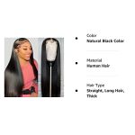 13x4 Straight HD Lace Front Wigs Human Hair - Pre Plucked, 10A 180 Density, Natural Black Color, Transparent Lace Frontal Wigs for Black Women (24 inch)