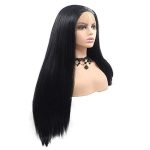 Black Lace Front Wig with Baby Hair Long Silky Straight Natural Hairline Glueless Synthetic Wigs for Women Middle Part Heat Resistant Fiber Hair Replacement Wigs Copsplay Daily Wigs