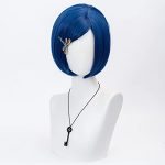 Dark Blue Bob Cosplay Wig - Complete with Key Necklace and Dragonfly Hairclip