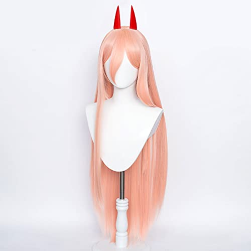 Probeauty's Pink Power Cosplay Wig: Two Horns, Long Straight Anime Hair, Perfect for Halloween and Anime Shows