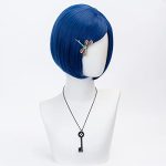 Dark Blue Bob Cosplay Wig - Complete with Key Necklace and Dragonfly Hairclip