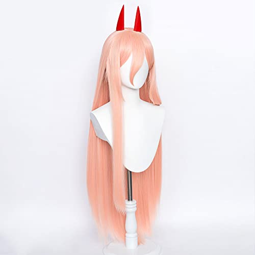 Probeauty's Pink Power Cosplay Wig: Two Horns, Long Straight Anime Hair, Perfect for Halloween and Anime Shows