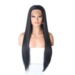 Natural Black 1B Lace Front Wig: 20 Inches Long Silk Straight Synthetic Wig for Daily Wear and Party Use