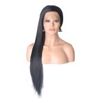 Natural Black 1B Lace Front Wig: 20 Inches Long Silk Straight Synthetic Wig for Daily Wear and Party Use