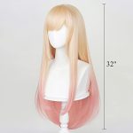 LABEAUTÉ's Long Blonde Pink Wig: Anime-Inspired Straight Hair with Bangs for a Mesmerizing Halloween Party Look