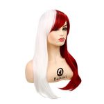 Long Straight Anime Cosplay Wig for Women Red White Synthetic Halloween Hair Wig