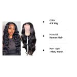 MDL Hair 28 Inch 4x4 Lace Front Body Wave Human Hair Wigs - Brazilian Virgin Hair, 130% Density for Natural Glam