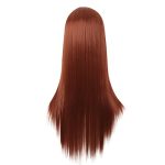28 Inch Ginger Orange Straight Synthetic Wig - Women's Long Hair with Parted Bangs for a Vibrant Look