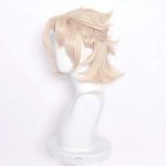 SL Short Blonde Wig Unisex Cosplay: Anime Fluffy Spiky Braids for Male Characters + Bonus Elf Ears and Cap, One Size Fits All