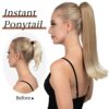 18 Inch Clip-In Ponytail Extension – Synthetic Hair Piece for Women – Long Straight Curly Tail Pony in Brunette/Ash Blonde – Perfect for Daily Wear and Special Occasions