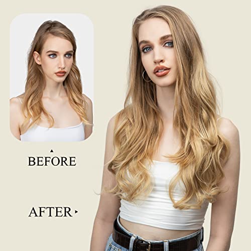 SARLA U Part Wavy Hair Extensions - Instantly Transform Your Look with Long, Full Hair in Light Auburn