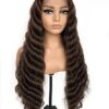 MITIMES Chocolate Brown HD Loose Deep Wave Lace Front Wigs - 30Inch Human Hair Blend Synthetic Wigs