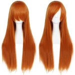 32-Inch Orange Wig - Anogol's Long Straight Wig with Bangs: Perfect for Anime Cosplay and Halloween Costumes