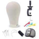 22 Inch Canvas Block Head Set for Wig Making and Styling - Complete Kit with C Stand, Styling Clips, T and C Needles, Thread, and Lace Wig Caps
