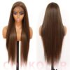 30-Inch Brown Straight Synthetic Lace Front Wig - Highlighted Elegance for Black Women 🌟💁‍♀️