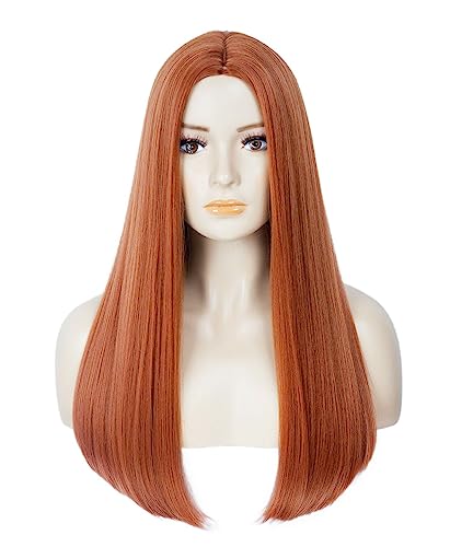 Long Straight Auburn Wig 22 Inches - Copper Red Synthetic Hair Ginger Wig for Women, Ideal for Daily Life or Party with Wig Cap