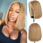 Radiant Charm: 10 Inch Honey Blonde Straight Bob Wig - A #27 Colored Marvel for Effortless Elegance
