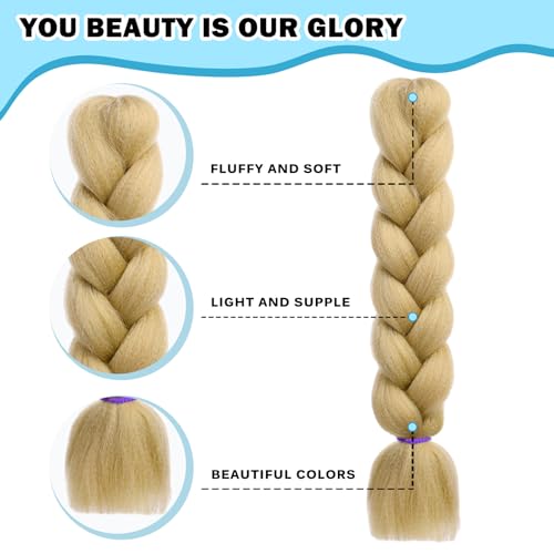purshine Pre Stretched Braiding Hair - 24 Inch Dark Blonde Synthetic Extensions for Tangle-Free, Unique Styles