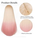 LABEAUTÉ's Long Blonde Pink Wig: Anime-Inspired Straight Hair with Bangs for a Mesmerizing Halloween Party Look