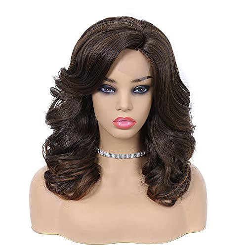Lady Miranda Mixed Brown Nature Curly Lace Part Wig - Heat Resistant Synthetic Weave for Effortless Elegance and Everyday Glam