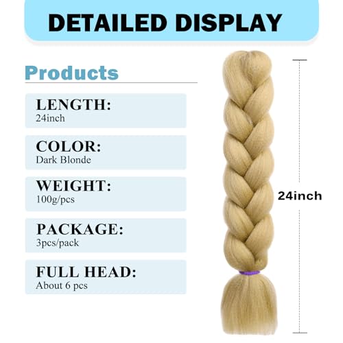 purshine Pre Stretched Braiding Hair - 24 Inch Dark Blonde Synthetic Extensions for Tangle-Free, Unique Styles