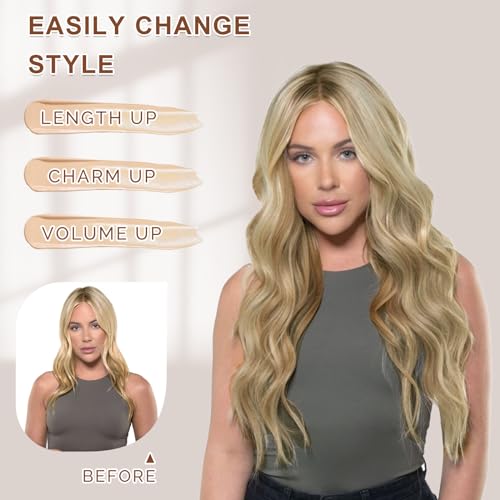 Golden Blonde Mixed Highlights - 20 Inch Spliced Clip-In Hair Extensions for Effortless Elegance