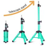 Adjustable Macaron Green Wig Head Stand - Professional Metal Tripod for Cosmetology, Hairdressing, and Training