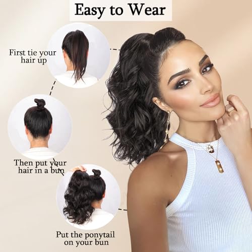 Daily Chic Dark Brown Drawstring Ponytail - 14 Inch Short Wavy Synthetic Hair Extension for Effortless Style