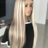 Sultry Elegance: Musescoo Highlight Long Straight Synthetic Lace Wig, Platinum Mixed Brown, for Show-Stopping Style