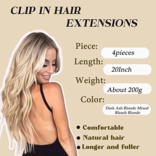 Long Wavy Blonde Mix Platinum Blonde Clip-in Hair Extensions - 20 Inch Glamorous Waves for Women