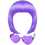 Illuminate Your Fun Moments with MIAHART Light Purple Short Bob Wig and Sunglass Set – Perfect Neon Colored Wigs for Bachelorette Glow in The Dark Parties!