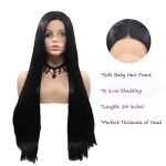 Angle Lucky 24-Inch Long Straight Black Lace Front Wig - Daily Elegance with Handmade Natural Hairline and Heat Resistant Fiber