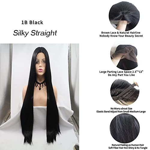 Xiweiya's Silky Straight Lace Front Wig - Long, Thick, and Natural 1B# Black Beauty