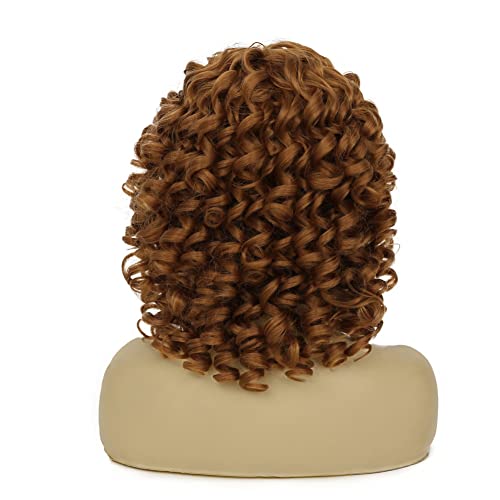 Playful Elegance with Dai Cloud Short Afro Kinky Curly Wigs - Soft Brown, Big Curly Wig with Bangs