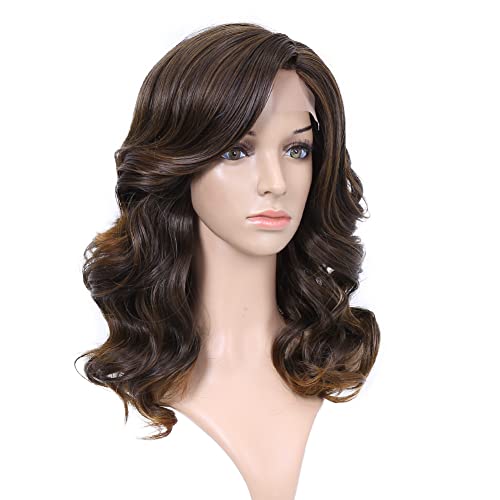 Lady Miranda Mixed Brown Nature Curly Lace Part Wig - Heat Resistant Synthetic Weave for Effortless Elegance and Everyday Glam