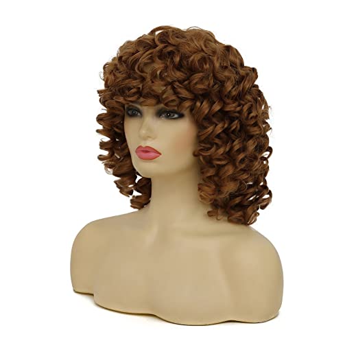 Playful Elegance with Dai Cloud Short Afro Kinky Curly Wigs - Soft Brown, Big Curly Wig with Bangs