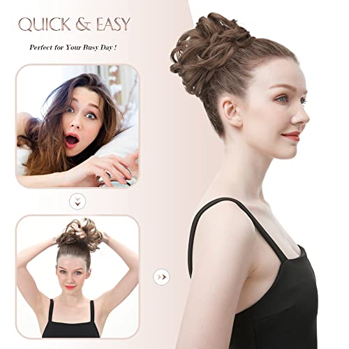 FESHFEN's Large Chestnut Brown Messy Bun Hair Piece - Perfect for Effortless Volume and Tousled Updos