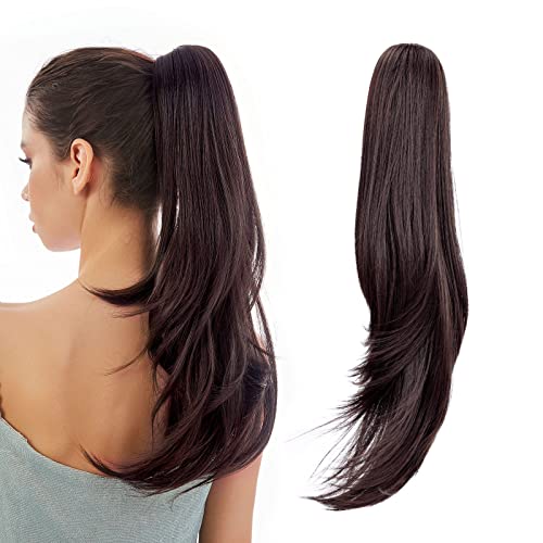 Transform Your Daily Look with 20" Brunette Synthetic Claw Clip Ponytail Extension - Easy and Fluffy Daily Hairstyling for Women