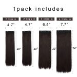 Multi-Length 20" 22" 24" Long Straight Synthetic Clip-in Hair Extensions - 4 PCS Set in Gorgeous Dark Brown