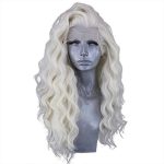 24-Inch Platinum Blonde Wavy Lace Front Wig - Long Body Wave Synthetic Hair for a Natural, Stunning Look