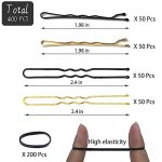 400-Piece Hair Pins Kit – Elevate Your Hairstyle with 100 Bobby Pins, 100 U Hair Pins, and 200 Black Rubber Hair Bands, Perfect for All Hair Types (Black, Gold)