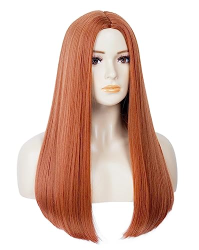 Long Straight Auburn Wig 22 Inches - Copper Red Synthetic Hair Ginger Wig for Women, Ideal for Daily Life or Party with Wig Cap