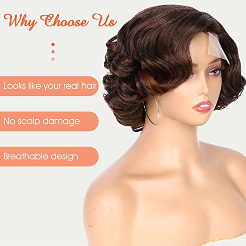 Short Curly Bob Wig - Effortless Glamour for Black Women, Synthetic Lace Front Wig with Body Wave, Wear-and-Go Brown Wig for Beginners