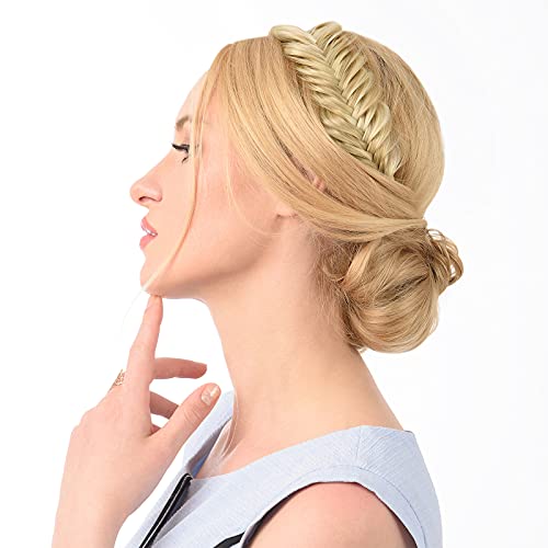 DIGUAN Bohemian Beauty: Wide Fishtail 2 Strands Synthetic Hair Braided Headband in Brunette Brown - Elevate Your Style